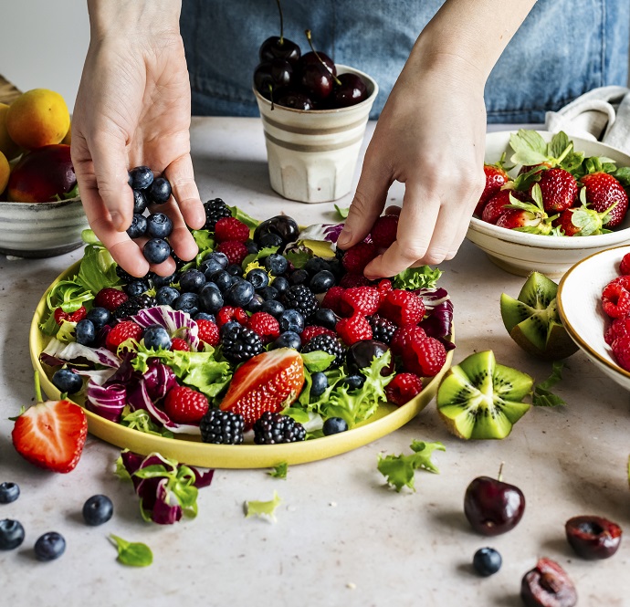 Salad bowl preparation for brunch food photography