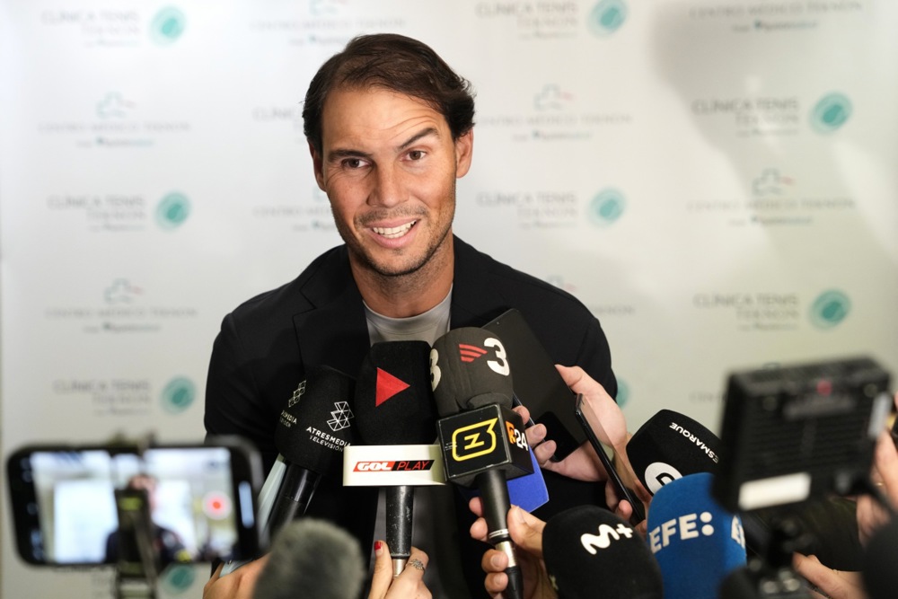 Rafa Nadal meets with media in Barcelona during the presentation of Tenis Teknon Clinic