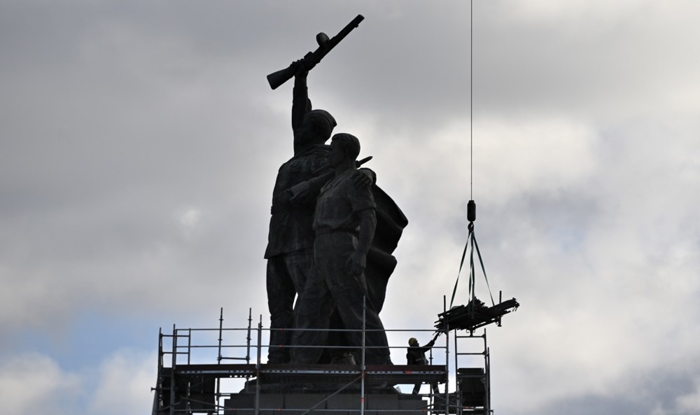 Soviet Army monument dismantling in Sofia