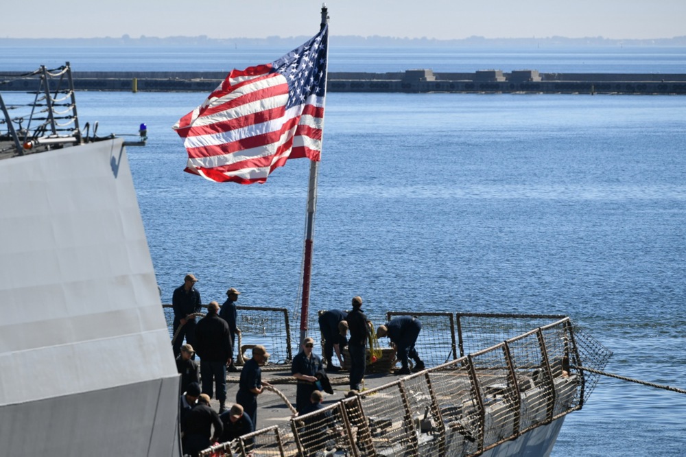 American missile destroyer USS Gravely moored at the French Quay in Gdynia
