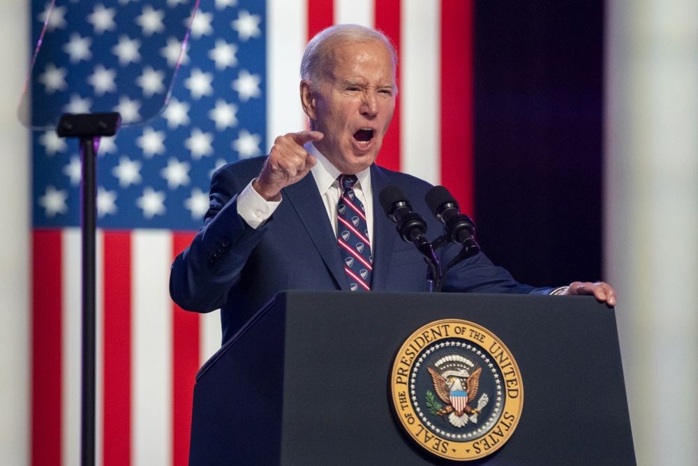US President Joe Biden delivers a speech critical of former President Trump during a campaign event