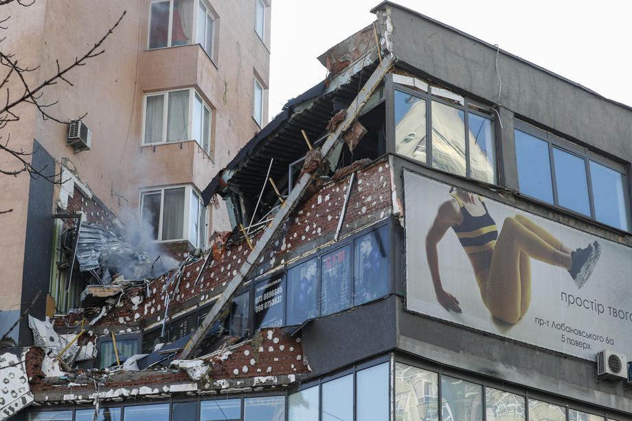 A building damaged by shelling in Kiev