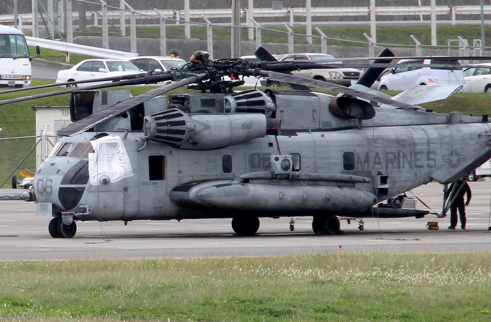 CH-53E window falls off onto a school during flight