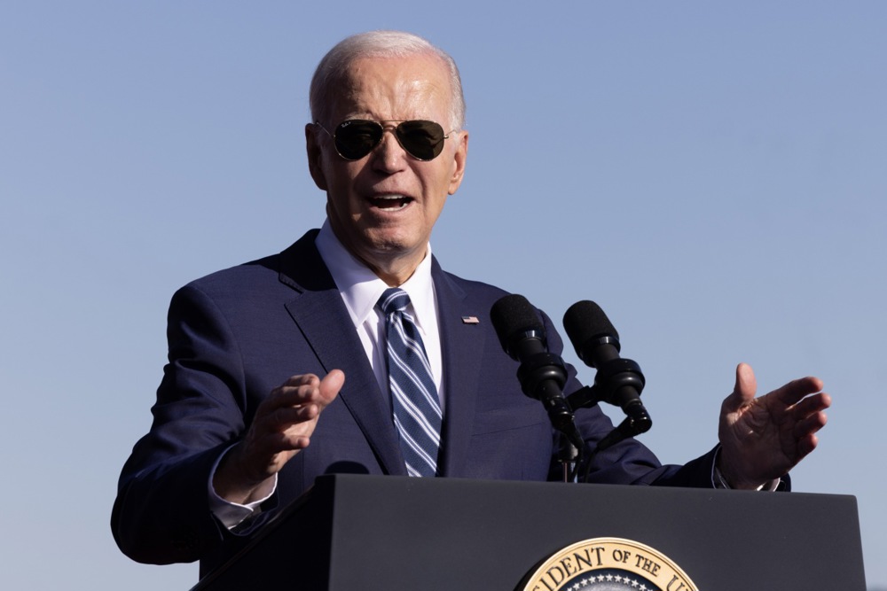 US President Joe Biden delivers remarks at the Tioga Marine Terminal in Philadelphia