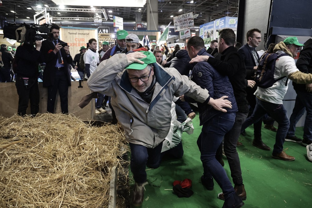 French farmers protest on opening day of International Agriculture Fair 2024 in Paris