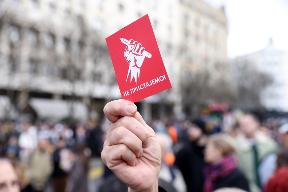 Opposition supporters protest the election results in Serbia