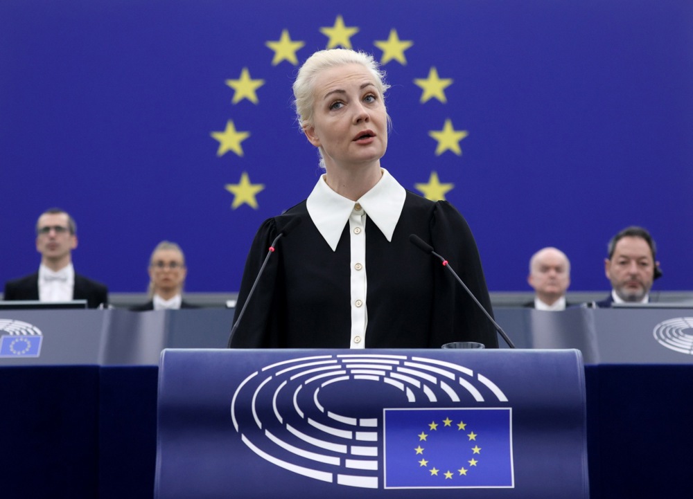 Yulia Navalnaya delivers a speech at European Parliament