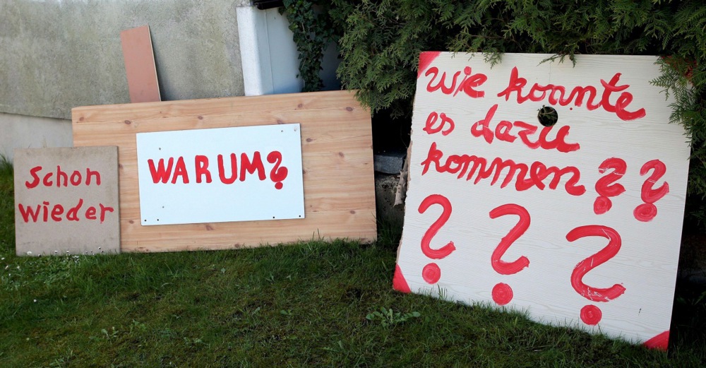 Signs outside the house where 42-year-old Elisabeth F. is believed to have been kept imprisoned