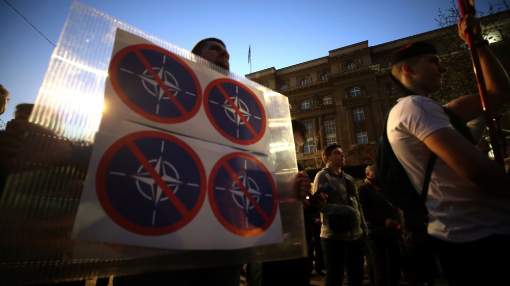 Demonstration held to mark the 20th anniversary of the NATO bombing of Yugoslavia, in Belgrade