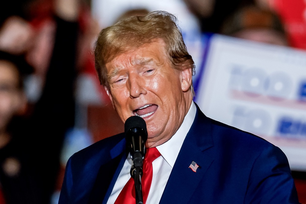 Former US President Donald Trump campaigns in Greensboro, South Carolina