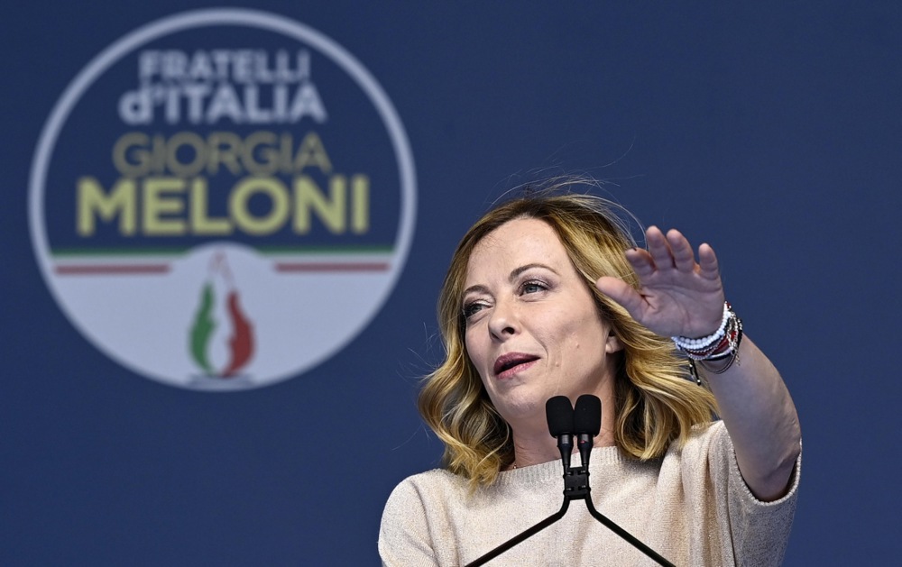 Meloni addresses FDI party campaign event for European Elections