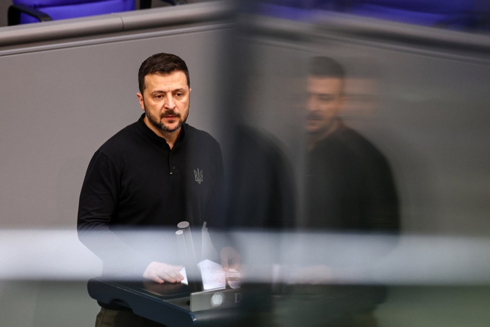 Ukrainian President Zelensky delivers a speech to the German Bundestag in Berlin