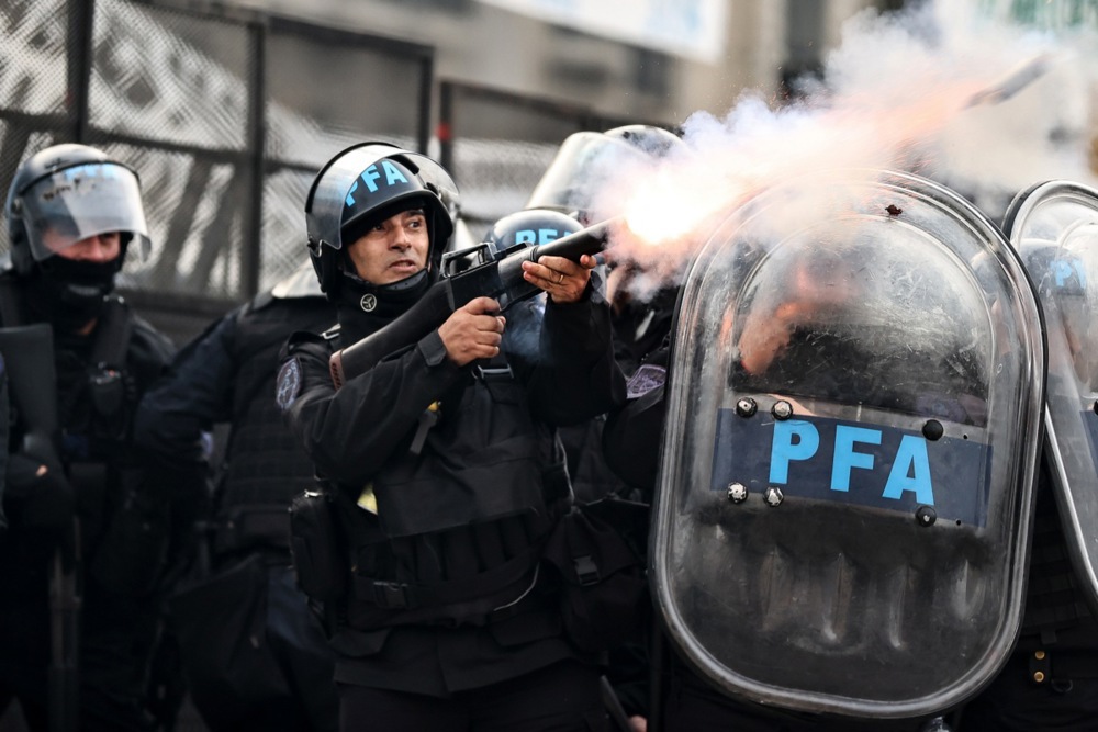Protests in front of the Argentina senate as debate begins on President Milei reforms