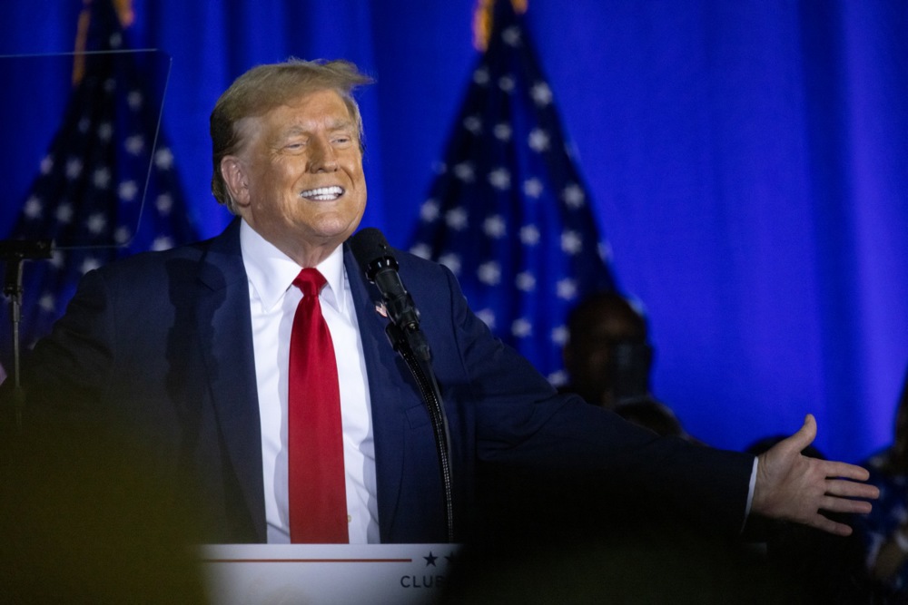 Former president Donald J. Trump delivers remarks to Club 47