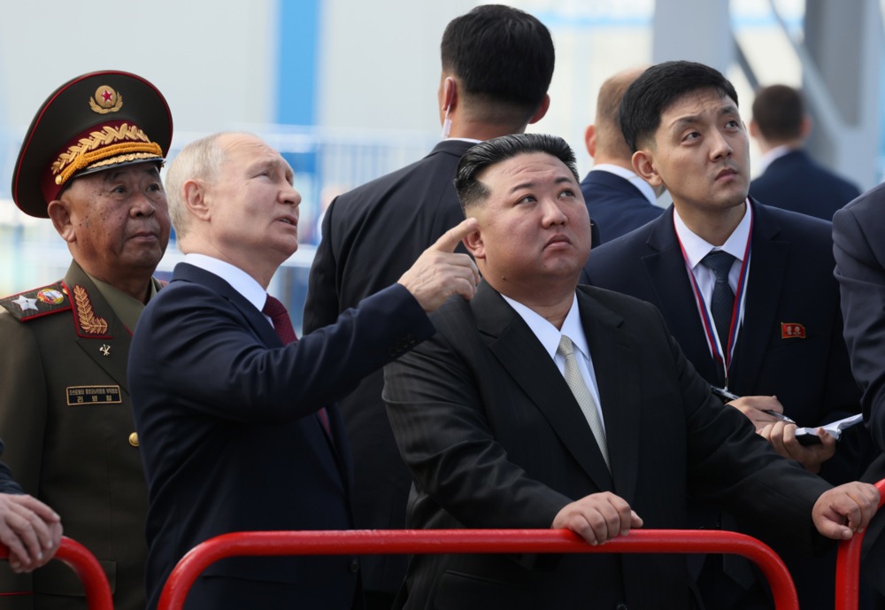 Russian President Vladimir Putin meets North Korean leader Kim Jong Un on the Vostochny cosmodrome