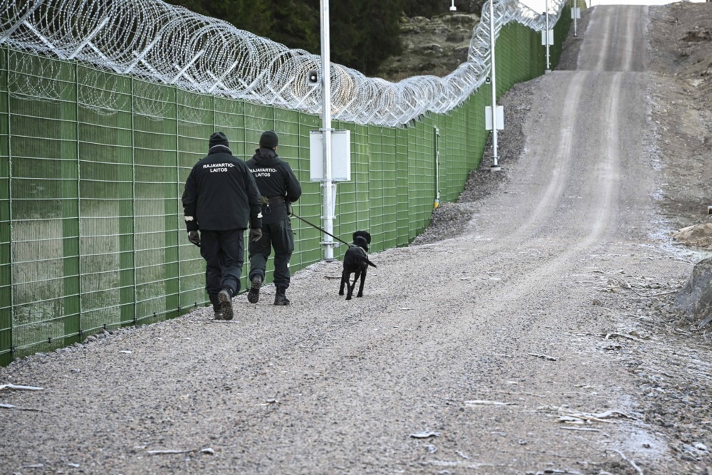 Patrol at the border fence between Finland and Russia