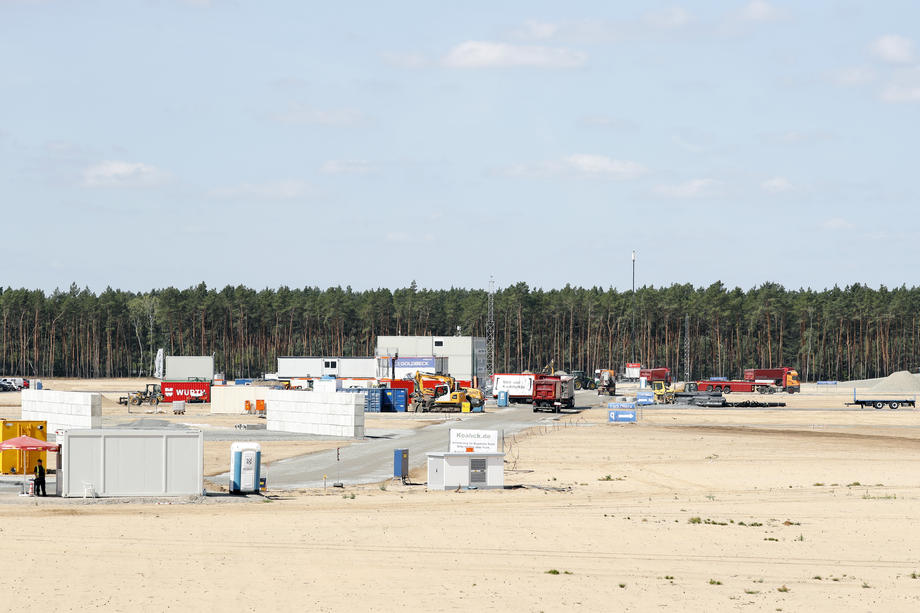 Ongoing construction works at Tesla Gigafactory site near Berlin