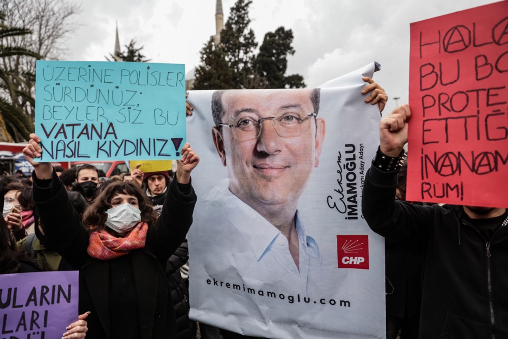 Protest in Istanbul against the detention of Istanbul mayor Imamoglu