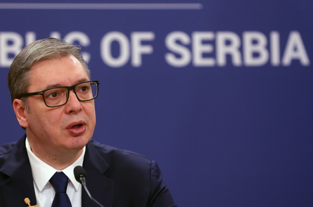 Serbian President Vucic addresses the university students demands