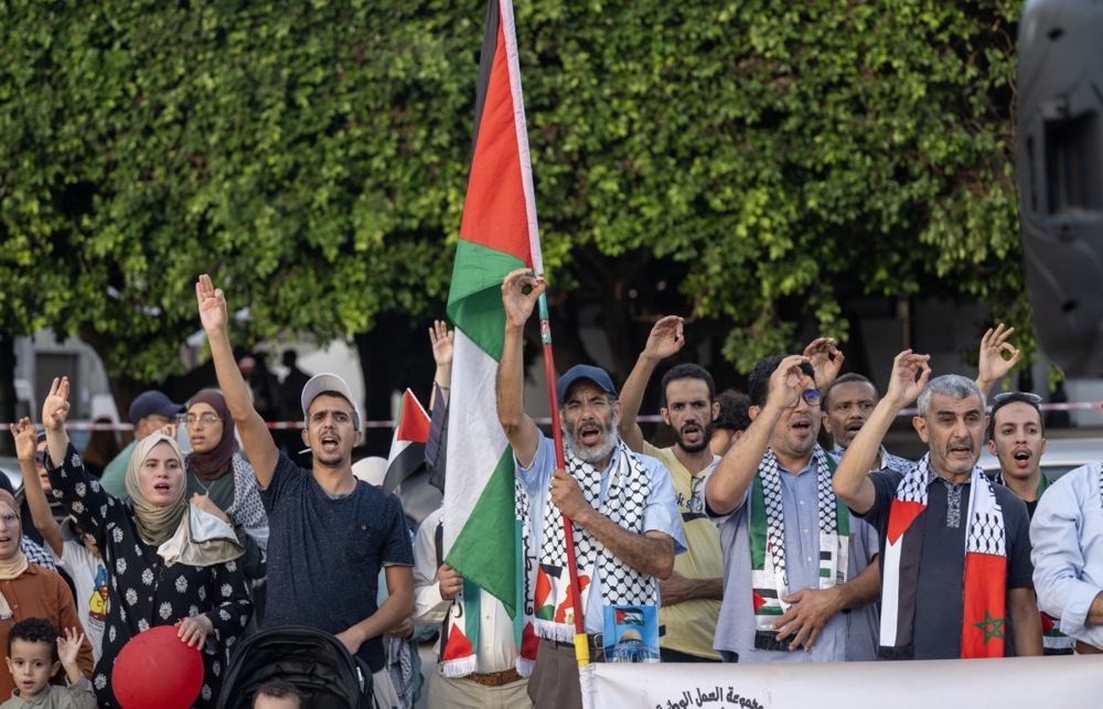 Protesters in Rabat rally against Gaza famine and Israeli strikes on Qatar