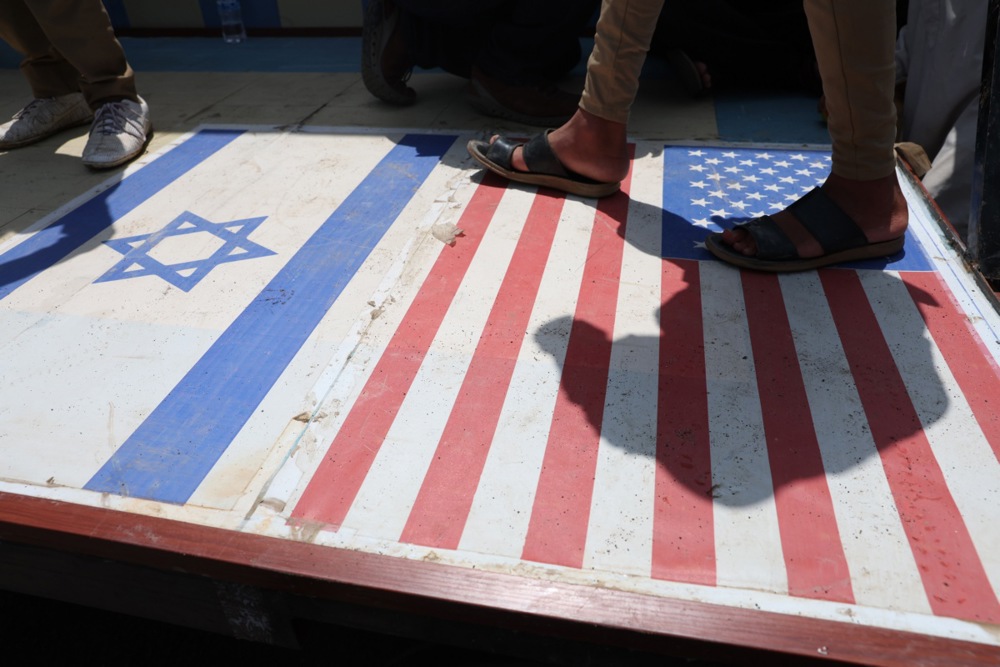 Students and academics stage a pro-Palestinian rally in Sana'a