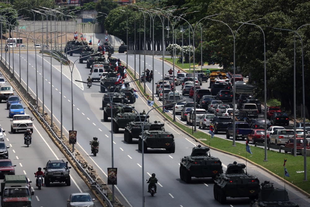 Venezuelan Armed Forces deploy in a caravan through Caracas for training in local communities