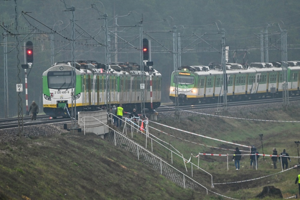 Section of railway tracks on the Deblin-Warsaw route destroyed in explosion
