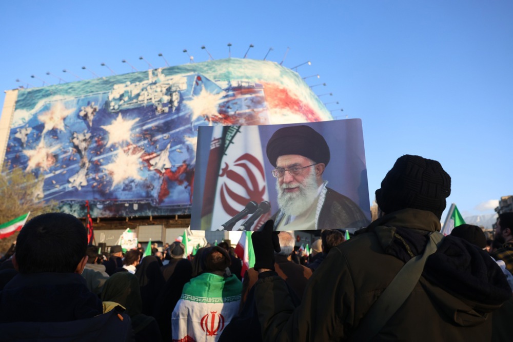 Mourners gather at Enqelab square in Tehran following death of Iranian Supreme Leader Ayatollah Ali Khamenei