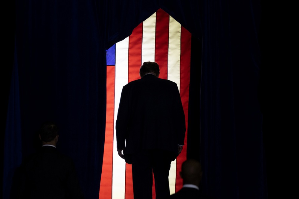 Former US President Donald J. Trump holds a campaign rally
