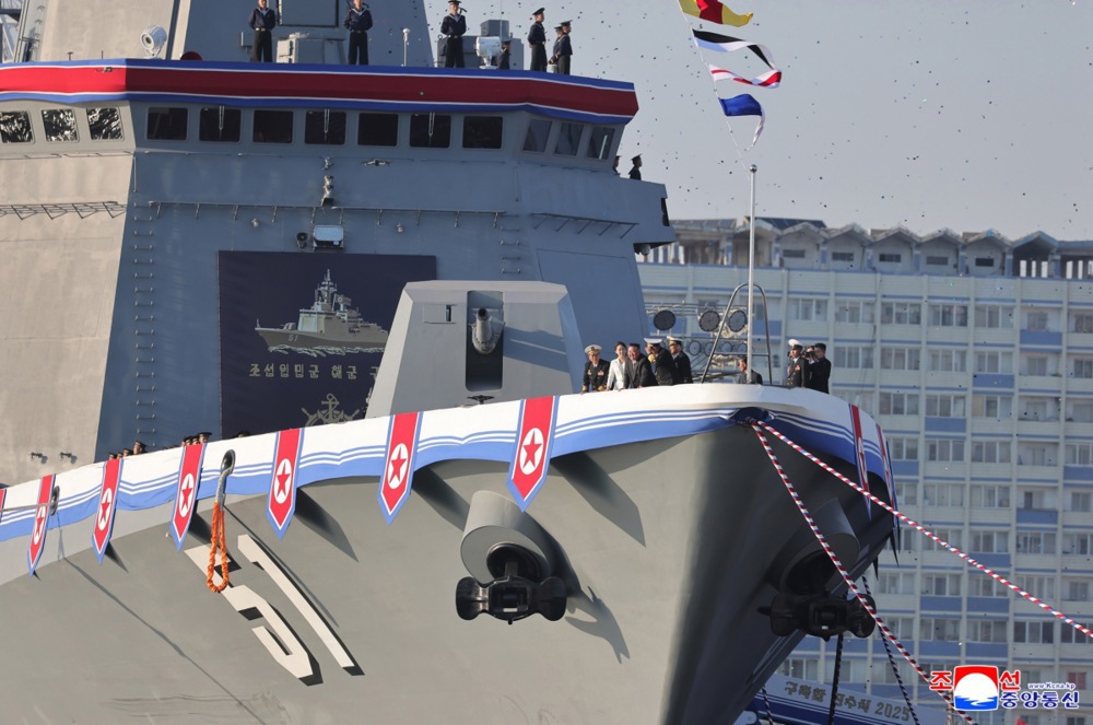 North Korean Leader Kim Jong Un attends launching ceremony of a newly-built destroyer