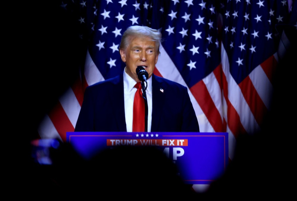 Republican presidential candidate Trump reacts to elections results